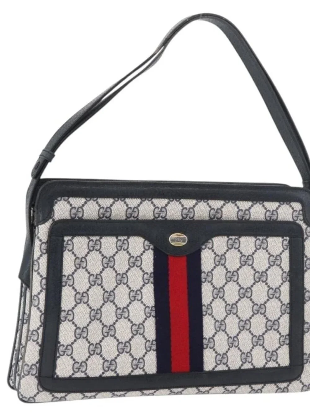 GUCCI GG Supreme Sherry Line Shoulder Bag PVC Navy Gold 904 02 013 Auth 176719